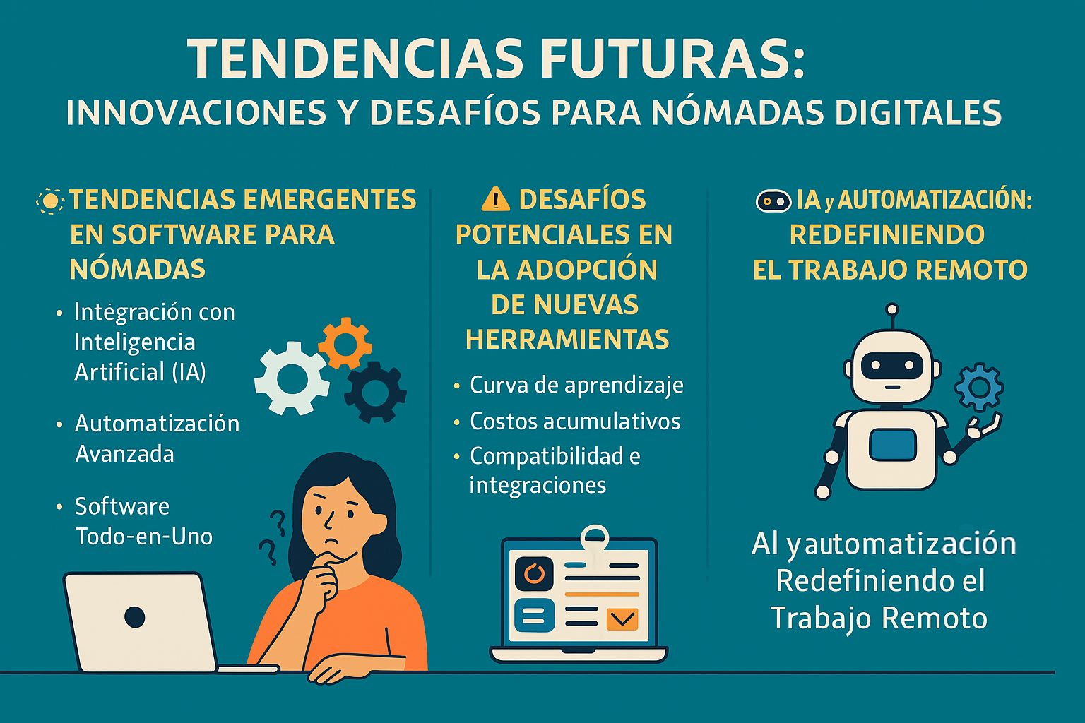 Infografía sobre tendencias futuras en software para nómadas digitales en 2025.
